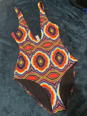 One-Piece Swimsuit with Multicolor Geometric Print